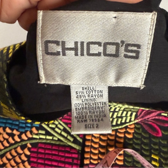 Chico's Boho Embroidered Vest Retro Floral Multi Color Women’s Sz 12 (Chico’s 2) - Picture 8 of 9